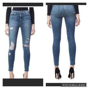 Good American good waist crop raw edge distressed jeans